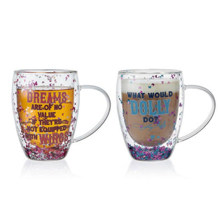 Dolly Parton Double Wall Confetti Mug Set 2 Gift Box sparkle-castle