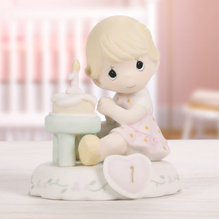 Precious Moments: Girl With Cake Age 1 Figurine, Blonde sparkle-castle