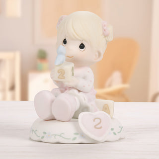 Precious Moments: Girl With Blocks Age 2 Figurine, Blonde sparkle-castle
