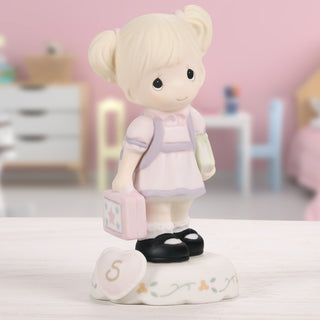 Precious Moments: Girl With Books Age 5 Figurine, Blonde sparkle-castle