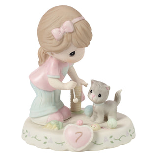 Precious Moments: Girl With Kitten And Toy Age 7 Figurine, Brunette