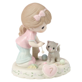 Precious Moments: Girl With Kitten And Toy Age 7 Figurine, Brunette