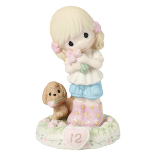 Precious Moments: Girl With Puppy And Flowers Age 12 Figurine, Blonde sparkle-castle