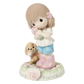 Precious Moments: Girl With Puppy And Flowers Age 12 Figurine, Brunette sparkle-castle