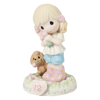 Precious Moments: Girl With Puppy And Flowers Age 12 Figurine, Blonde sparkle-castle