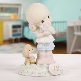 Precious Moments: Girl With Puppy And Flowers Age 12 Figurine, Blonde sparkle-castle