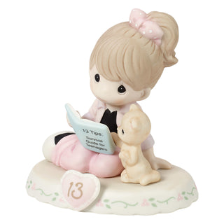 Precious Moments: Girl Reading Book With Kitten Age 13 Figurine, Brunette sparkle-castle