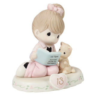 Precious Moments: Girl Reading Book With Kitten Age 13 Figurine, Brunette sparkle-castle
