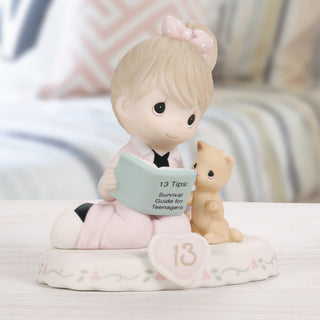 Precious Moments: Girl Reading Book With Kitten Age 13 Figurine, Brunette sparkle-castle