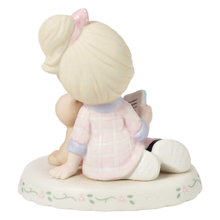 Precious Moments: Girl Reading Book With Kitten Age 13 Figurine, Blonde sparkle-castle