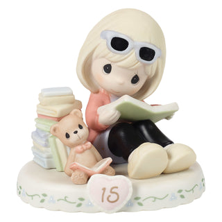 Precious Moments: Girl With Books Age 15 Figurine, Blonde sparkle-castle