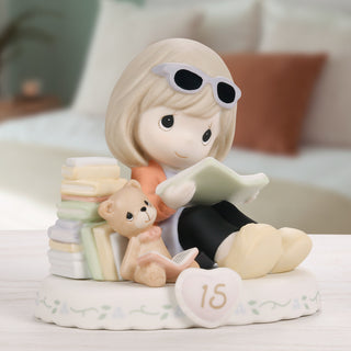 Precious Moments: Girl With Books Age 15 Figurine, Brunette sparkle-castle
