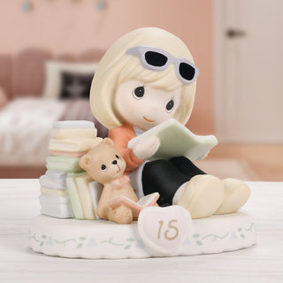 Precious Moments: Girl With Books Age 15 Figurine, Blonde sparkle-castle