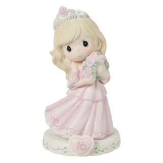 Precious Moments: Girl In Tiara With Bouquet Age 16 Figurine, Blonde sparkle-castle