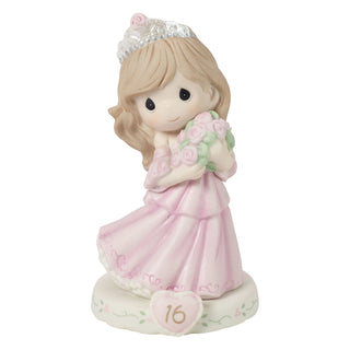 Precious Moments: Girl In Tiara With Bouquet Age 16 Figurine, Brunette sparkle-castle