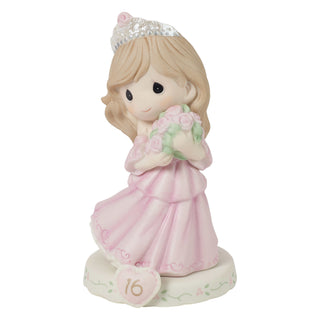 Precious Moments: Girl In Tiara With Bouquet Age 16 Figurine, Brunette sparkle-castle