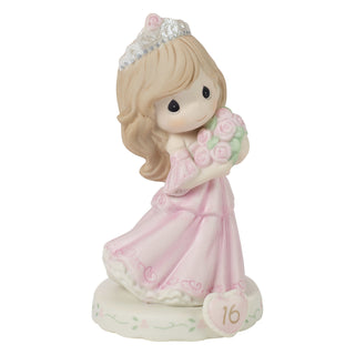 Precious Moments: Girl In Tiara With Bouquet Age 16 Figurine, Brunette sparkle-castle