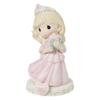Precious Moments: Girl In Tiara With Bouquet Age 16 Figurine, Blonde sparkle-castle