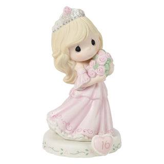 Precious Moments: Girl In Tiara With Bouquet Age 16 Figurine, Blonde sparkle-castle