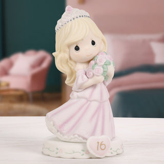 Precious Moments: Girl In Tiara With Bouquet Age 16 Figurine, Blonde sparkle-castle