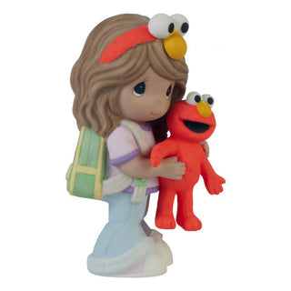 Precious Moments Sesame Street: Girl With Elmo Doll Figurine, Brunette