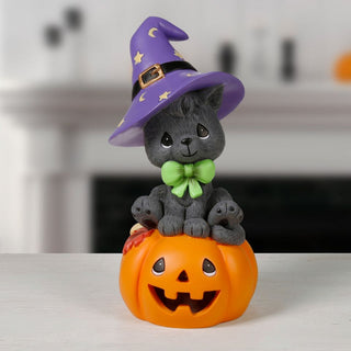 Precious Moments: Halloween Black Cat On Jack-o-Lantern LED Figurine