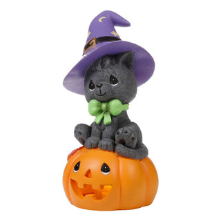 Precious Moments: Halloween Black Cat On Jack-o-Lantern LED Figurine