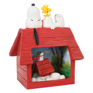 Precious Moments Peanuts: Snoopy Laying on Doghouse Shadow Box Figurine