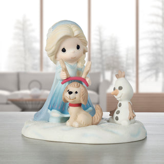 Precious Moments Disney Showcase: Elsa from Frozen Dressing Dog as Sven Figurine sparkle-castle