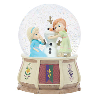 Precious Moments Disney Showcase: Anna and Elsa Snow Globe sparkle-castle