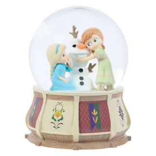 Precious Moments Disney Showcase: Anna and Elsa Snow Globe sparkle-castle