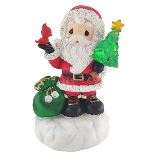 Precious Moments: Santa Holding Cardinal and Lit Christmas Tree Figurine sparkle-castle