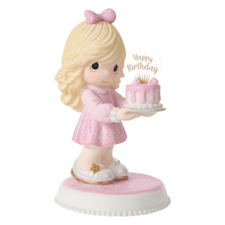 Precious Moments: Birthday Girl Holding Cake Figurine, Blonde