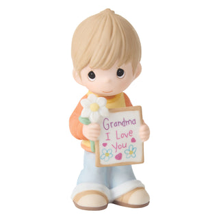 Precious Moments: Grandma's Boy Holding Sign & Flower Figurine sparkle-castle