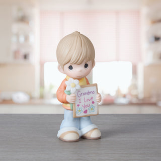 Precious Moments: Grandma's Boy Holding Sign & Flower Figurine sparkle-castle