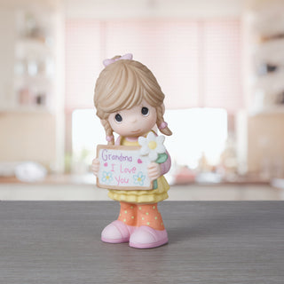 Precious Moments: Grandma's Girl Holding Sign & Flower Figurine sparkle-castle