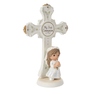 Precious Moments: Communion Girl Cross Figurine, Dark Brunette sparkle-castle