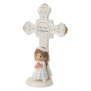 Precious Moments: Communion Girl Cross Figurine, Dark Brunette sparkle-castle