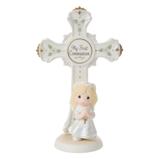 Precious Moments: Communion Girl Cross Figurine, Blonde sparkle-castle