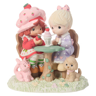 Precious Moments Strawberry Shortcake: Strawberry Shortcake and Friend Sharing A Milkshake Figurine sparkle-castle