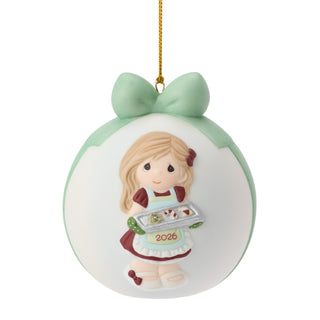 Precious Moments: Dated 2026 Girl With Cookie Tray Ball Ornament sparkle-castle