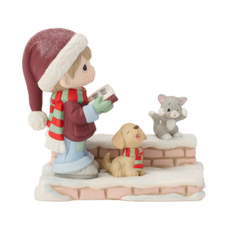 Precious Moments: Boy Caroling With Dog And Cat Figurine sparkle-castle