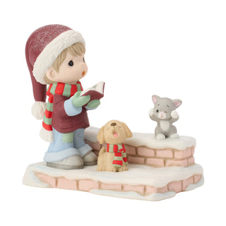 Precious Moments: Boy Caroling With Dog And Cat Figurine sparkle-castle