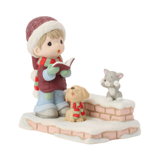 Precious Moments: Boy Caroling With Dog And Cat Figurine sparkle-castle
