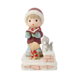 Precious Moments: Boy Caroling With Dog And Cat Figurine sparkle-castle