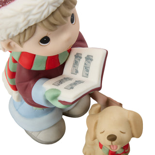 Precious Moments: Boy Caroling With Dog And Cat Figurine sparkle-castle