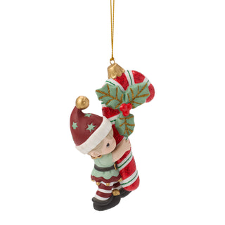 Precious Moments: Elf Carrying Candy Cane Hanging Ornament sparkle-castle