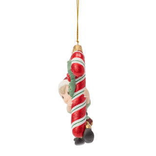 Precious Moments: Elf Carrying Candy Cane Hanging Ornament sparkle-castle