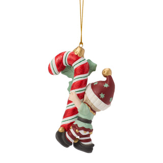 Precious Moments: Elf Carrying Candy Cane Hanging Ornament sparkle-castle