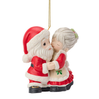 Precious Moments: Santa & Mrs. Claus Kissing Hanging Ornament sparkle-castle
